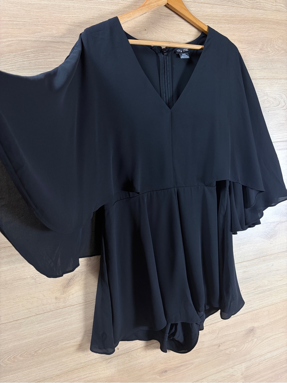 City Chic Black V-Neck Chiffon Batwing Romper 14